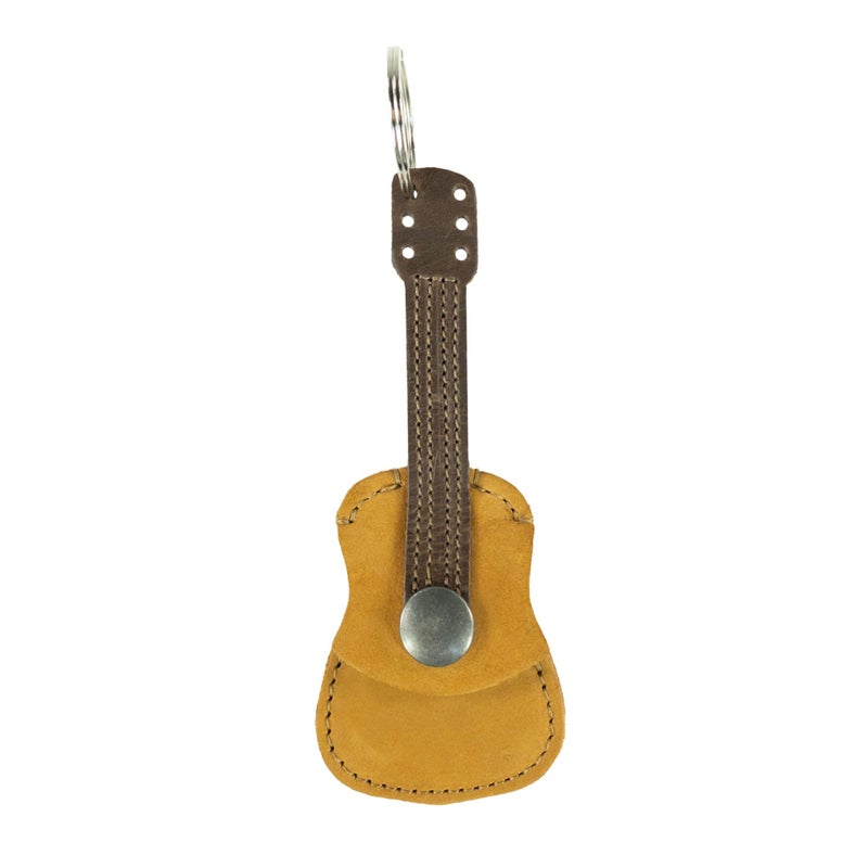 Hide & Drink, Leather Guitar Pick Holder Keychain, Picks Case Instrument Gifts Ideas for Musicians, Handmade :: Old Tobacco - Image 1